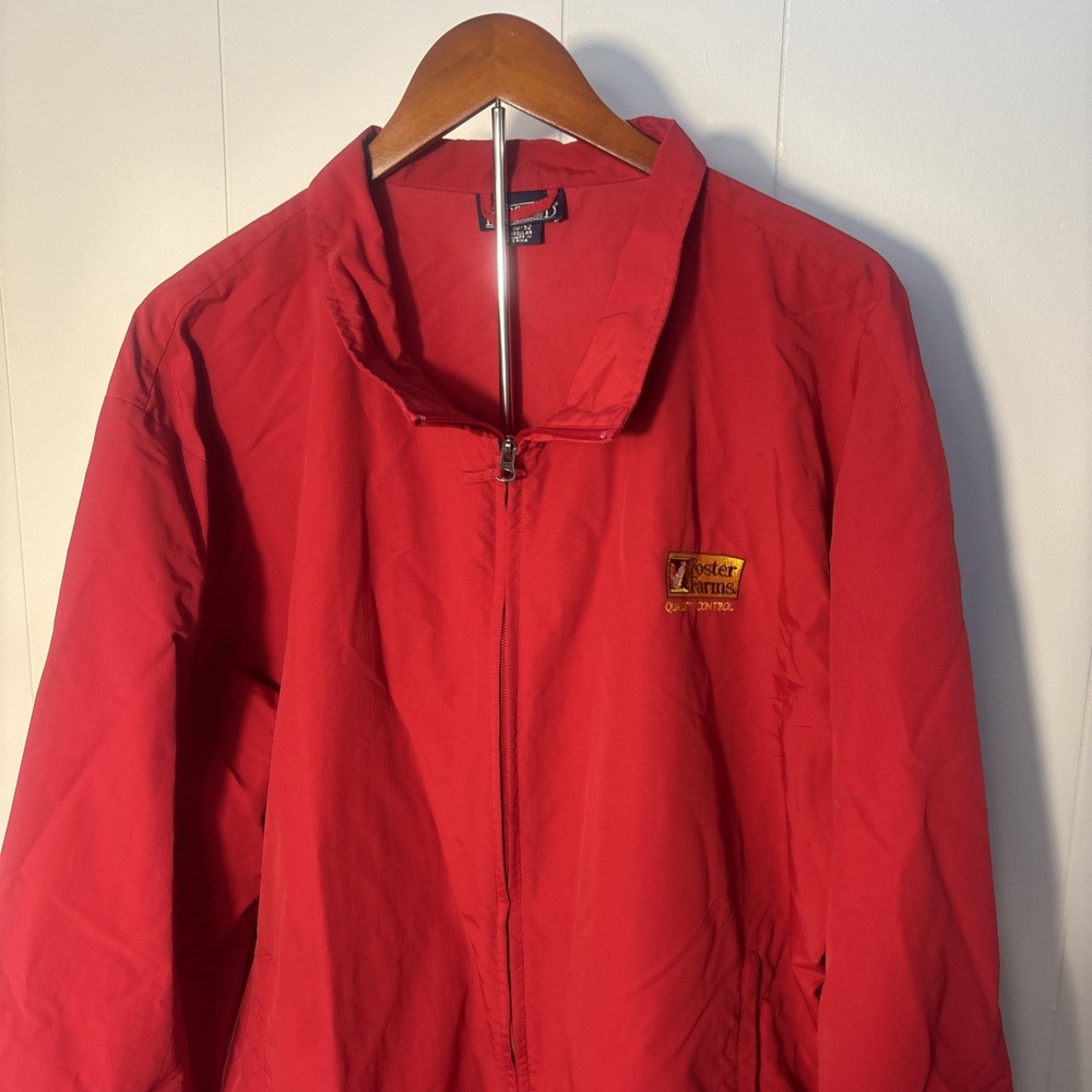 Foster Farms Men's Red Windbreaker Zip-Up Jacket Size XXL Logo Quality Control